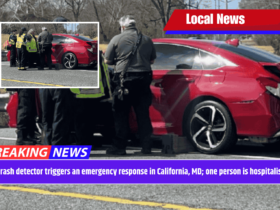 A crash detector triggers an emergency response in California, MD; one person is hospitalised