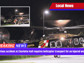 A serious accident at Charlotte Hall requires helicopter transport for an injured woman