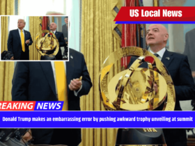 Donald Trump makes an embarrassing error by pushing awkward trophy unveiling at summit
